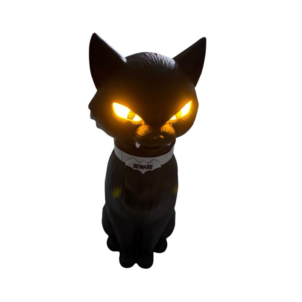Halloween Blow Mold Angry Black Cat Vampire Sound Motion Light 12"